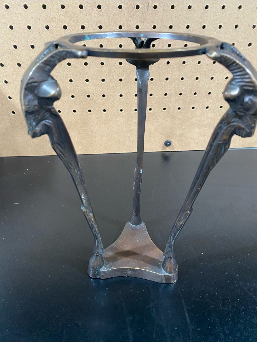 Vtg Brass Ram Head Tripod Stand 8.5" Ornate Goat Sphere Crystal Ball Holder